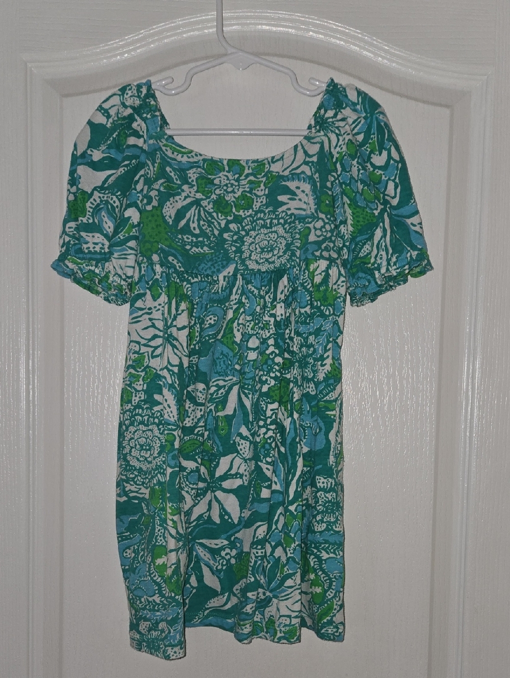 Lilly Pulitzer Girls Teal, White & Green Floral Dress